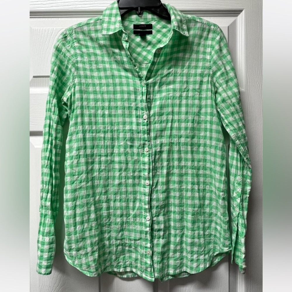 J. Crew Green Gingham Button-Up Shirt